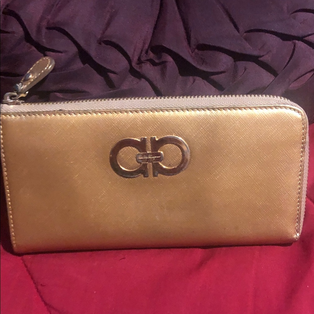 Salvatore Ferragamo Gold Textured Wallet
